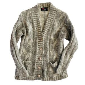 MERLIN Wool & Mohair Blend Button Up V Neck Long Sleeve Cardigan size L